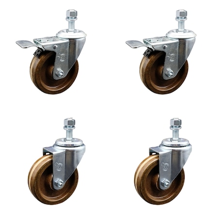 Service Caster 4 Inch SS High Temp Phenolic 1/2 Inch Threaded Stem Caster Total Lock Brake, 2PK SCC-SSTSTTL20S414-PHSHT-121315-2-S2